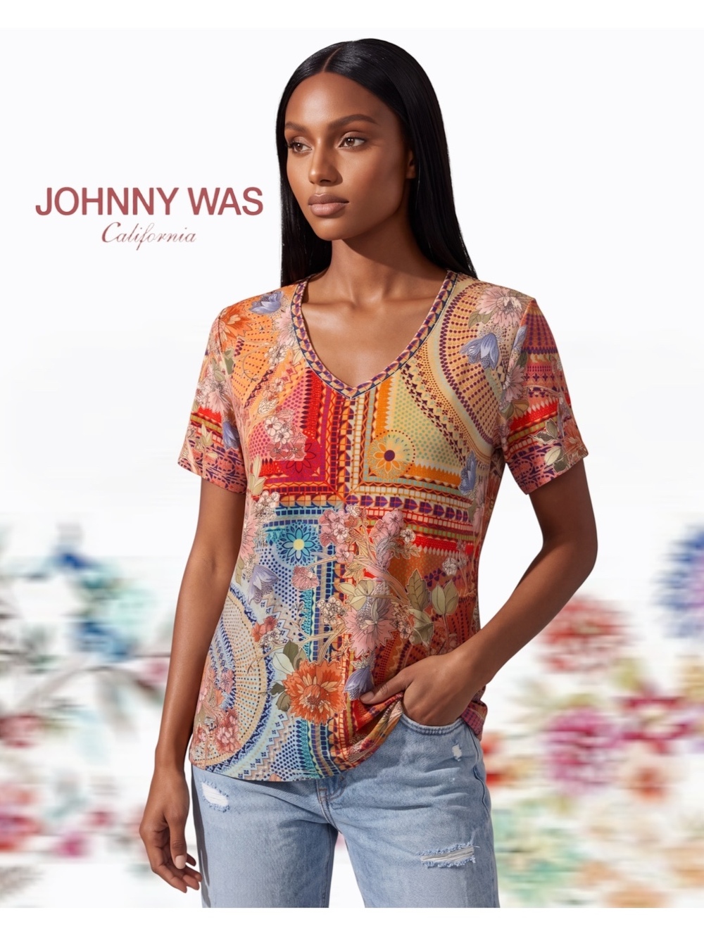 Johnny Was The Janie Favorite Size S V-Neck Tee - Mosaic